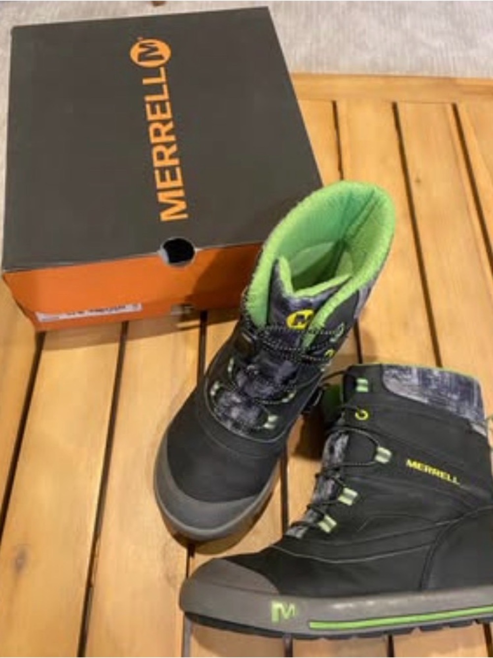 Merrell Kids’s Waterproof Winter Boots - Black with Green | Size 3Y